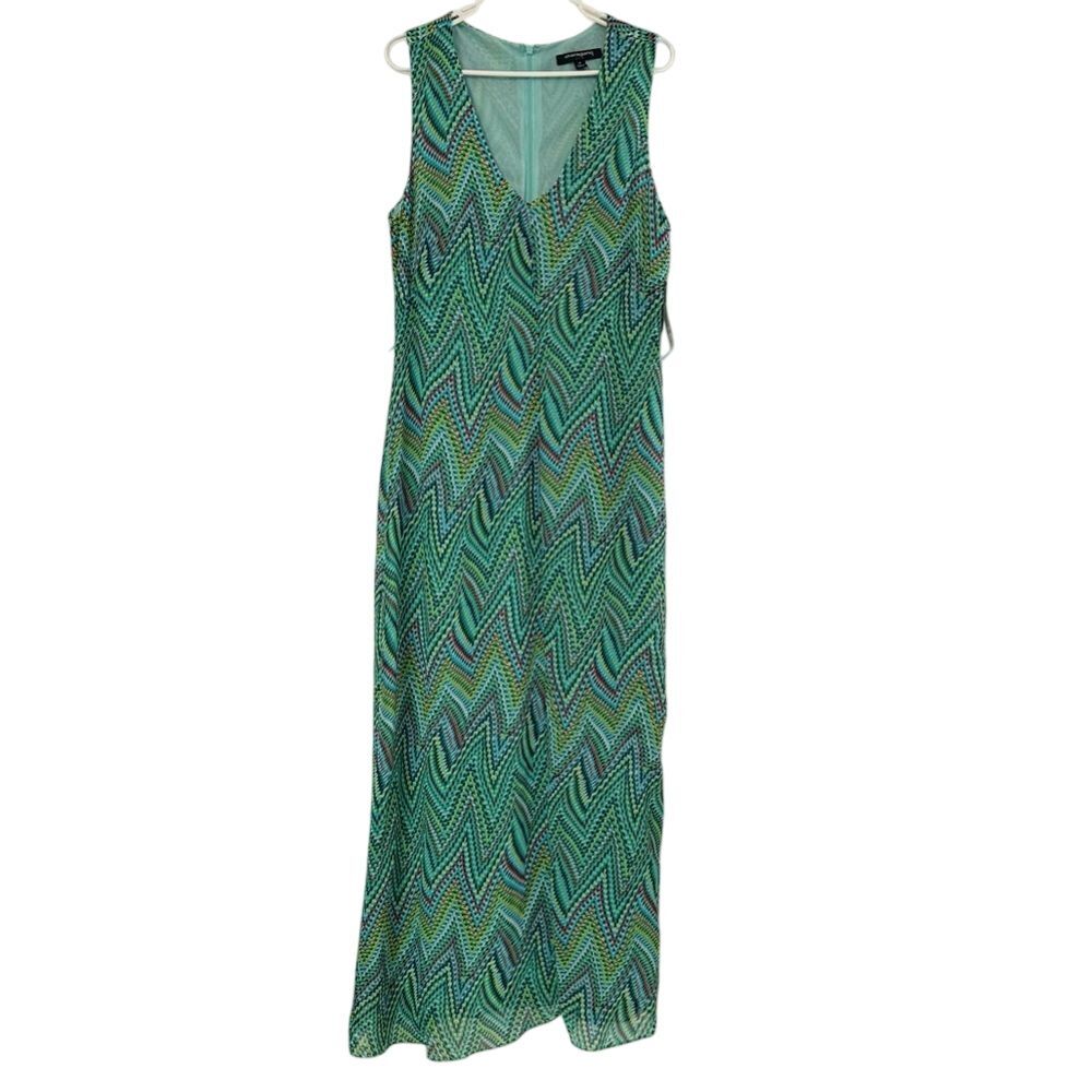 Sharagano Multi-Color Zigzag Maxi Dress with Lining, Size 12‎